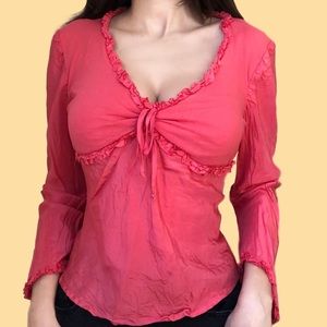 Y2k Babydoll Guess coral silk babydoll blouse